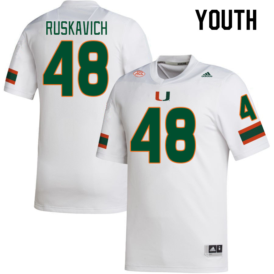 Youth #48 Owen Ruskavich Miami Hurricanes College Football Jerseys Stitched-White